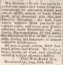 CHATFIELD Isaac Whitfield 1814-1878 newspaper obituary.jpg
